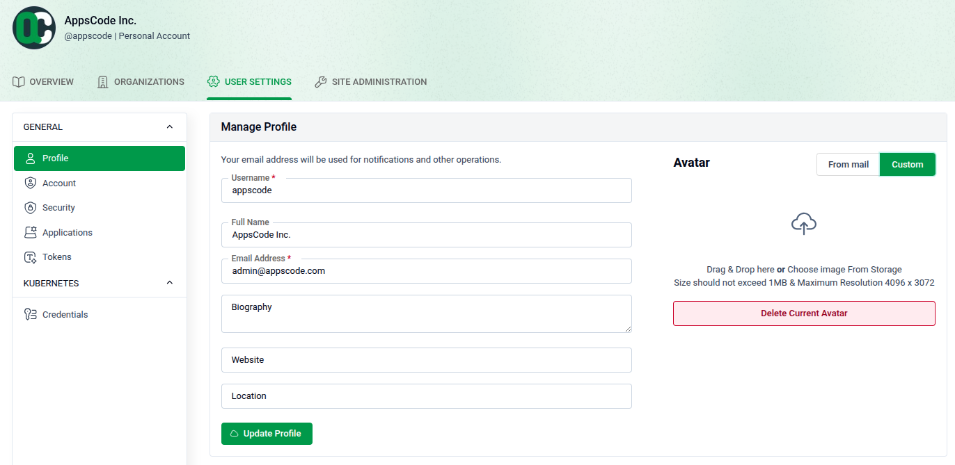 Managing Your Profile | AppsCode