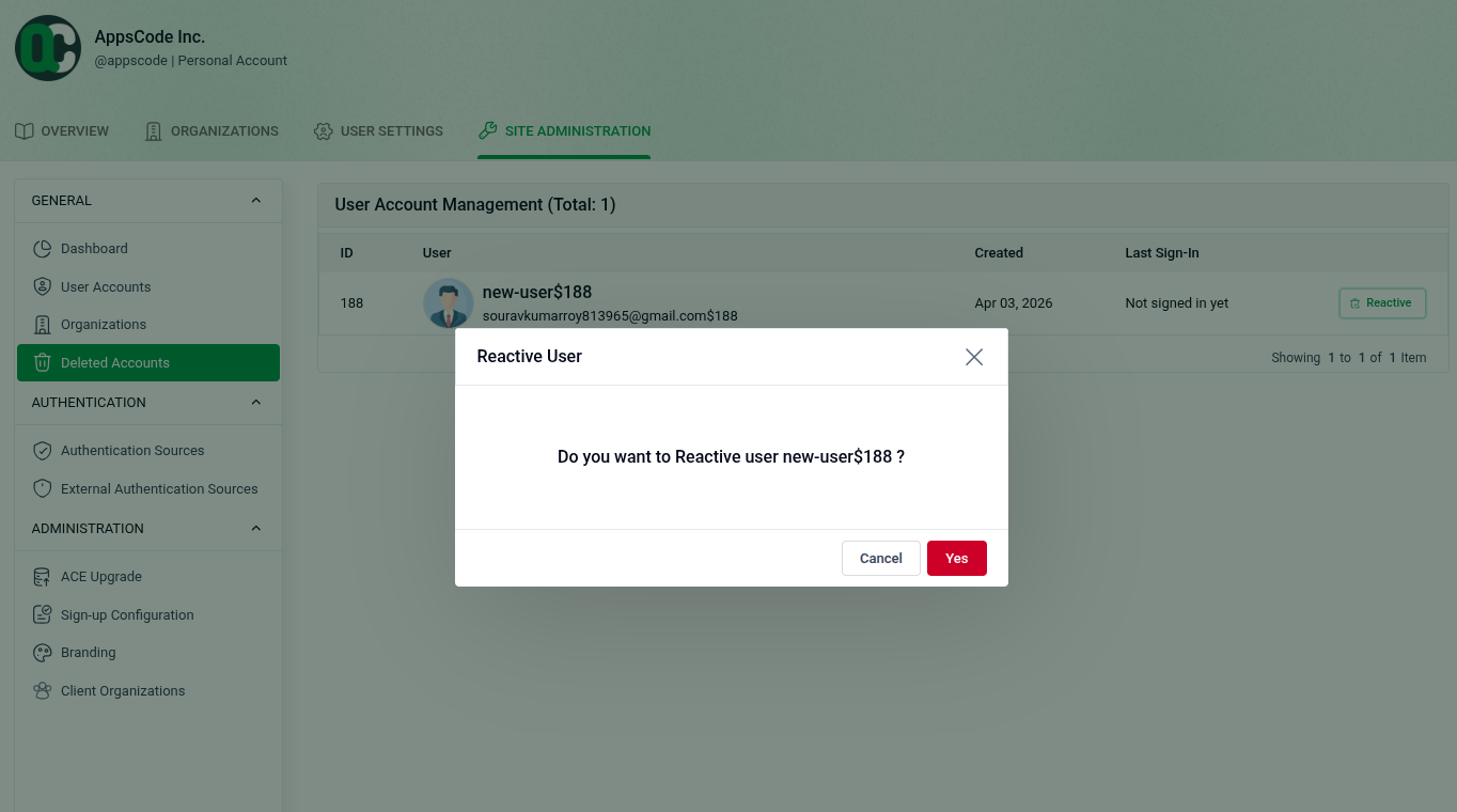 Deleted Accounts | AppsCode