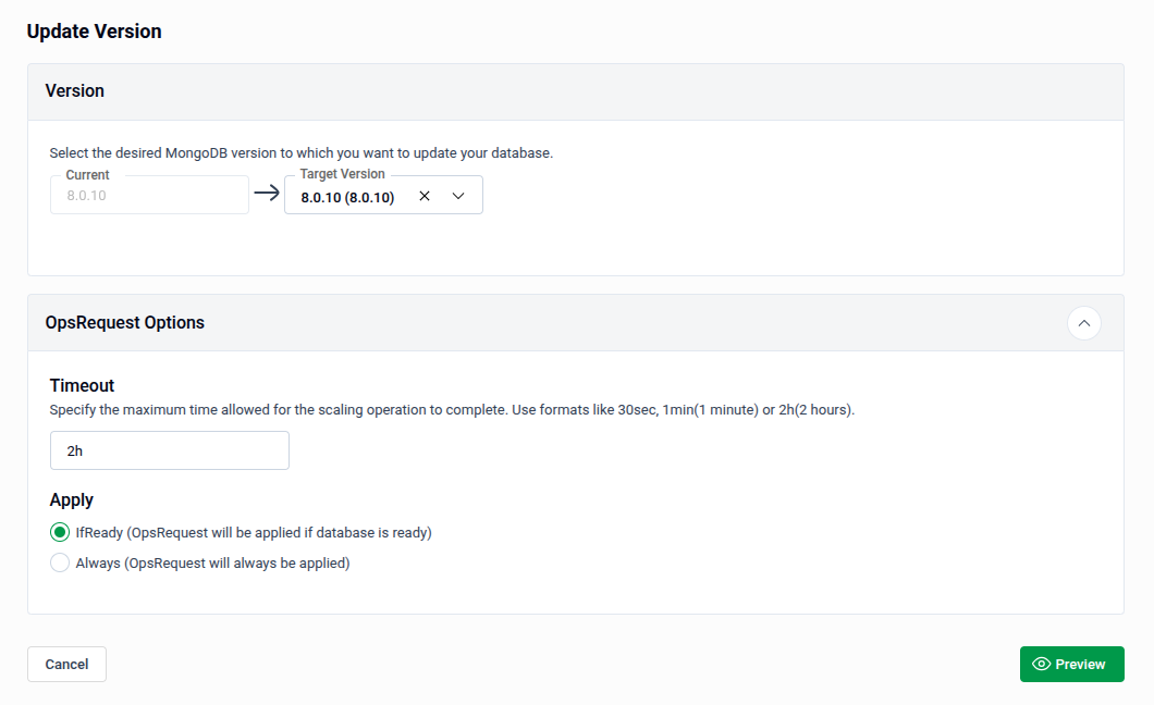 Upgrade Database Version | AppsCode